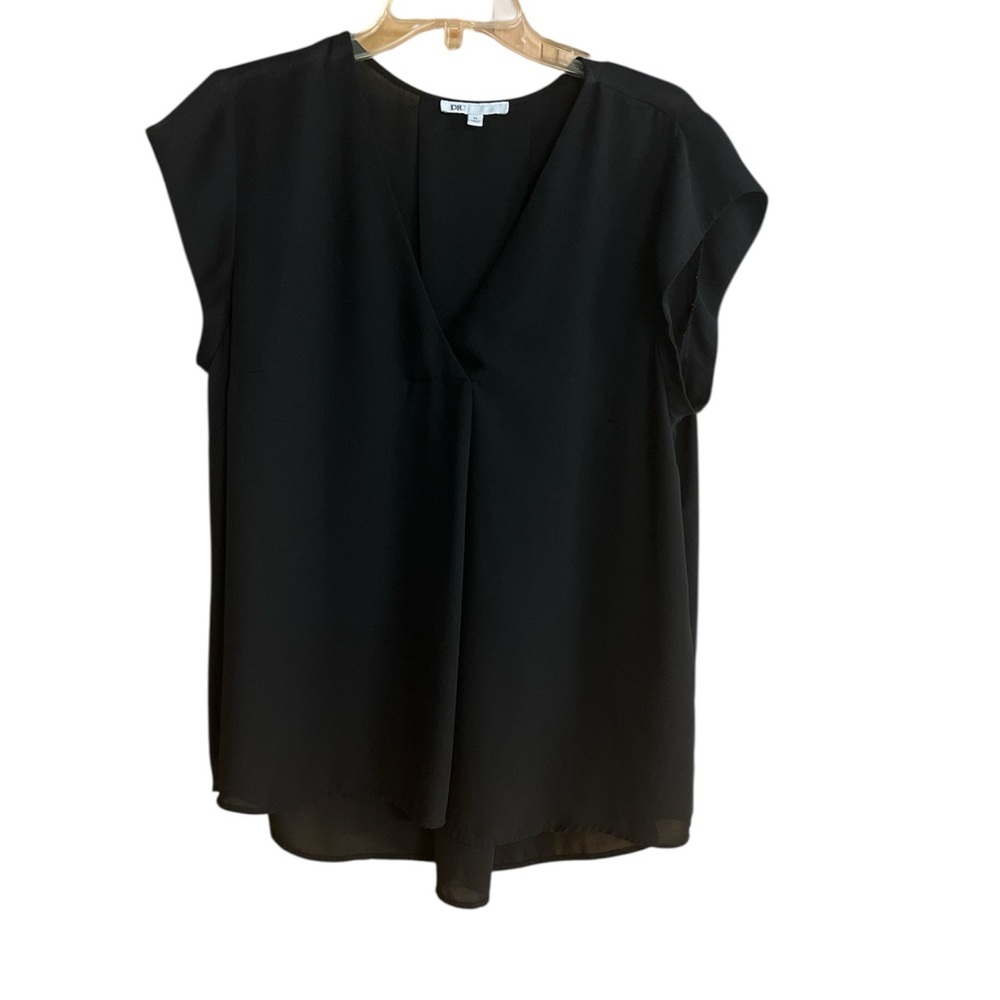 DR2 Black V-Neck Flutter Sleeve Blouse